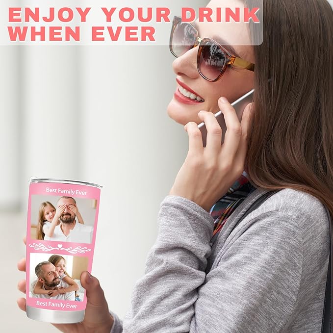 Personalized Tumbler with Pictures Text, Custom Photo Stainless Steel Coffee Tumbler, Coffee Travel Mug Cup 20 Oz Custom Gifts for Fathers Day Christmas Birthday for Dad Mom Kids - Bloomnest