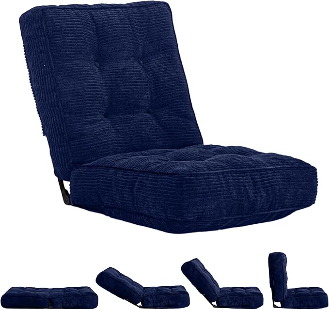 MAXYOYO Adjustable Floor Chair with Back Support, Gaming Chair Floor Meditation Chair with Tufted Cushion, Adults Folding Sofa Seat for Reading Meditating, Navy - Bloomnest