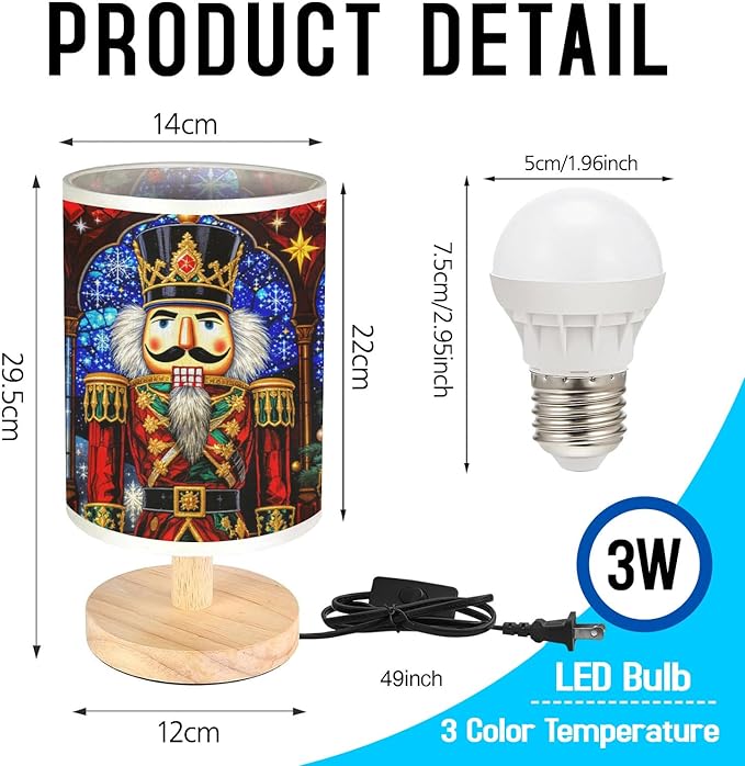 Nutcracker Table Lamp LED 3-Color Pressed Bedside for Merry Christmas, Nutcracker Shade Christmas Table Lamp with Wood Base for Bedroom Living Room Desk Office - Bloomnest