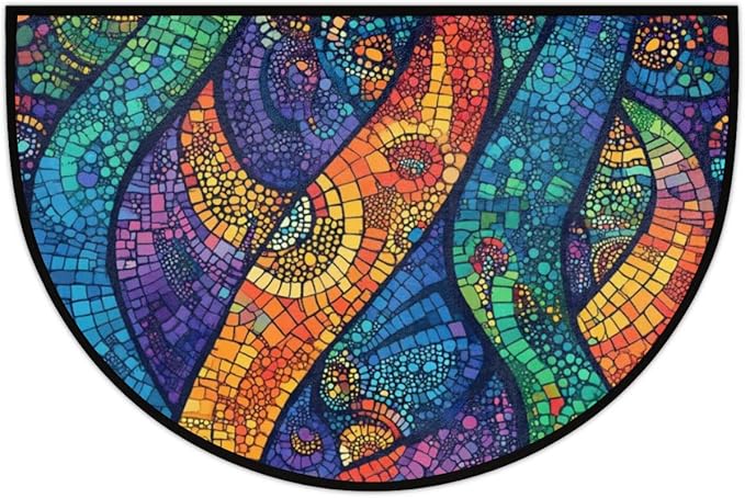 Half Round Door Mat, Color Glass Art Half Circle Rug for Home Decor Floor Indoor Outdoor Non-Slip Washable Half Moon Rug Doormat 36X24 Inch - Bloomnest