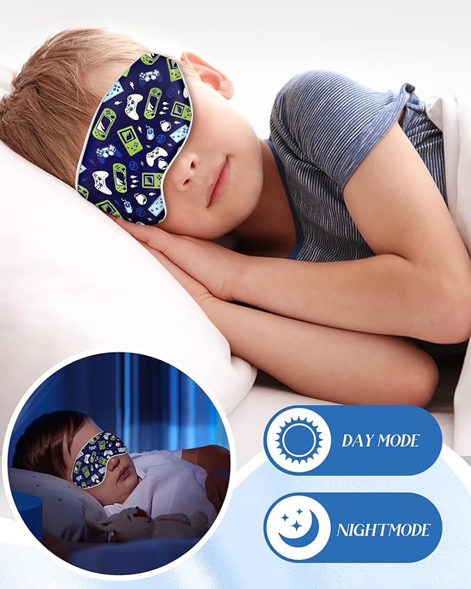 Sleep Mask for Kids - Cute Kawaii Cartoon Silk Sleeping Mask with Adjustable Strap Soft Smooth Light Eye Mask for Sleeping Silk Kids Eye Cover for Boys Girls Teens, BU Green Game - Bloomnest
