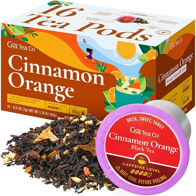 Gya Tea Co Caffeinated Cinnamon Orange Black Tea Pod (16 Count) - Smooth, Flavourful, Robust, Enjoy Hot or Iced - Bloomnest