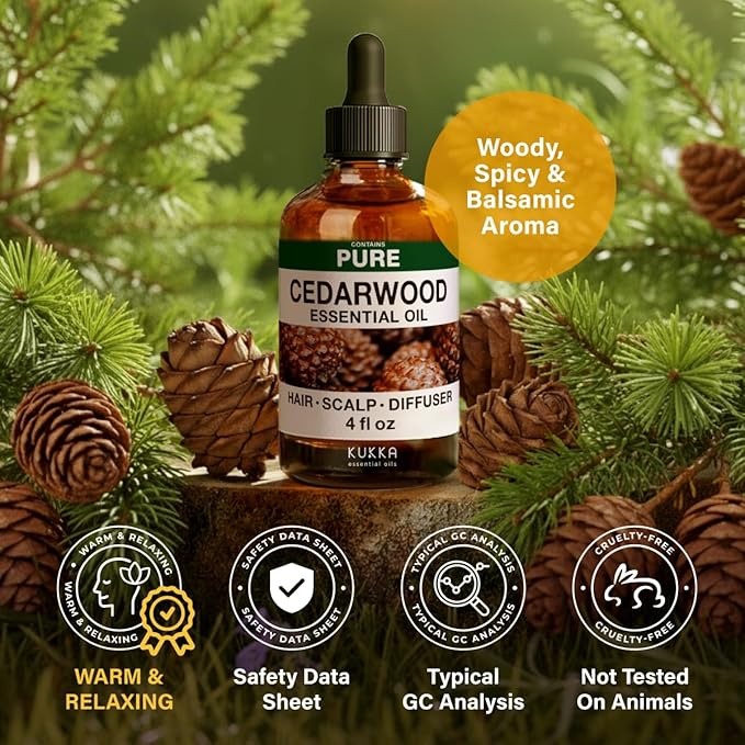 KUKKA Cedarwood Essential Oils - 4 Fl Oz - for Hair, Skin, Diffuser, Aromatherapy & DIY Soap Making Scent (Pack of 2) - Bloomnest