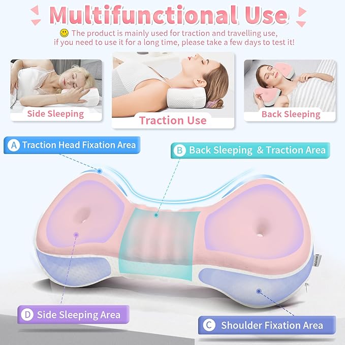 Neck Support Pillow, Cervical Neck Roll Memory Foam Pillow, Cervical Traction Device, Neck Pillow for Side Sleepers, Camping & Travel Pillow with Portable Bag - Bloomnest