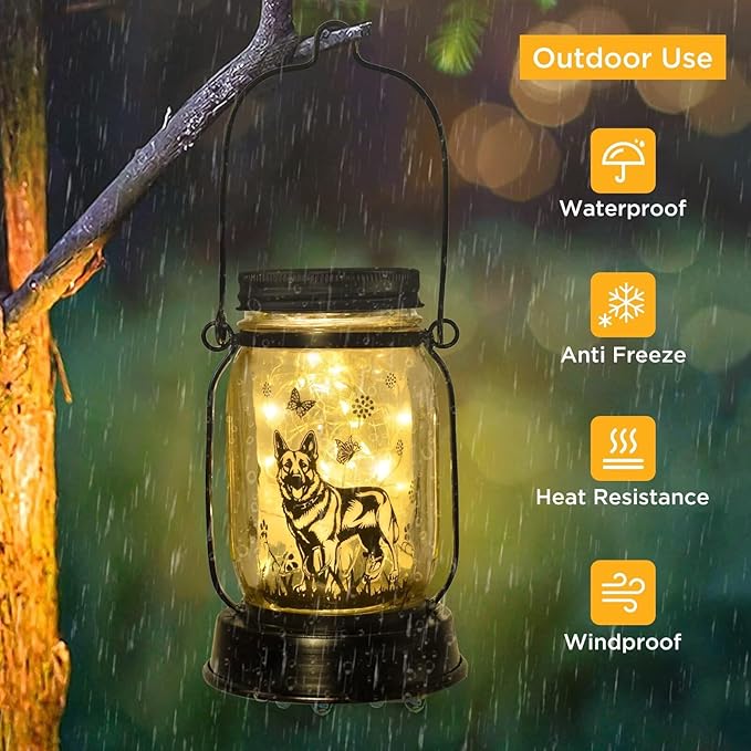 German Shepherd Gifts for Women/Men, German Shepherd Solar Lanterns Dog Mom Birthday, Dog Lovers Lantern, Pet loss Pet Memorial Lights, Solar Garden Decoration Outside for Yard, Patio,Backyard,Porch - Bloomnest