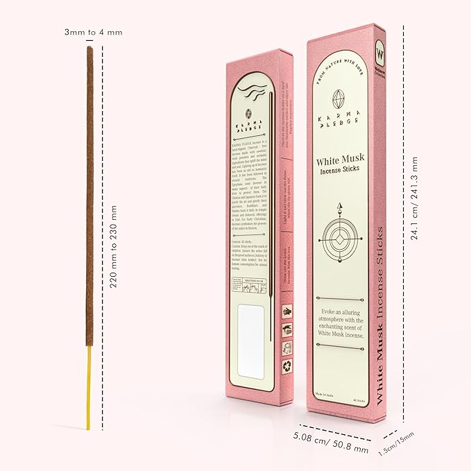 White Musk Incense Sticks, Organic Hand Dipped Incense, Natural Herbs & Aromatic Ingredients, Contain 40 Sticks, Burn Time 45 to 60 Minutes, Spiritual Gifts, Harmonic Incense by Karma Pledge KARMAPLEDGE