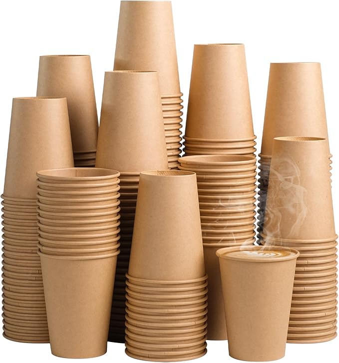 SIUQ 300 Pack 12 oz Kraft Paper Cups, Unbleached Disposable Paper Coffee Cups, Thickened Hot/Cold Beverage Drinking Cup for Party, Home, Cafes, Bistros, Businesses (Brown) - Bloomnest