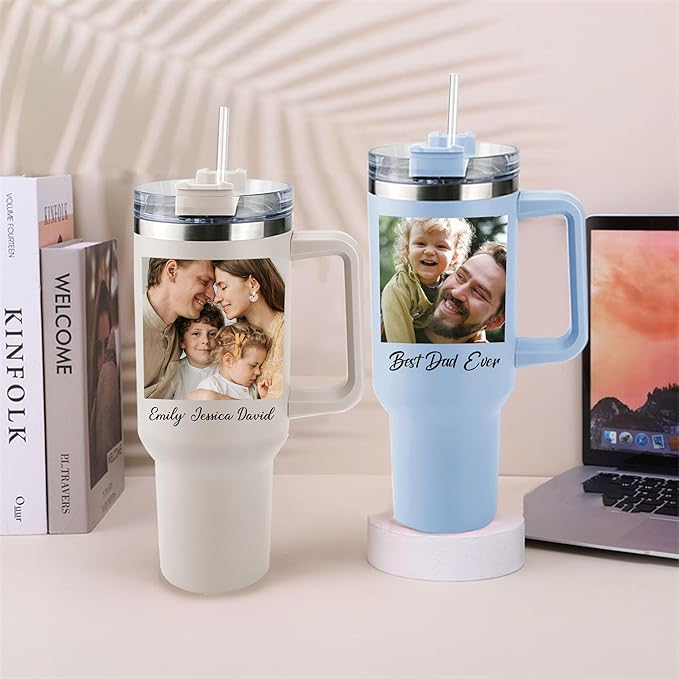 ThermoThrill Ships Next Day, Personalized 40 Oz Tumbler with Handle and Straw Custom Tumbler with Text Stainless Steel Mug Birthday Gifts for Women - Bloomnest