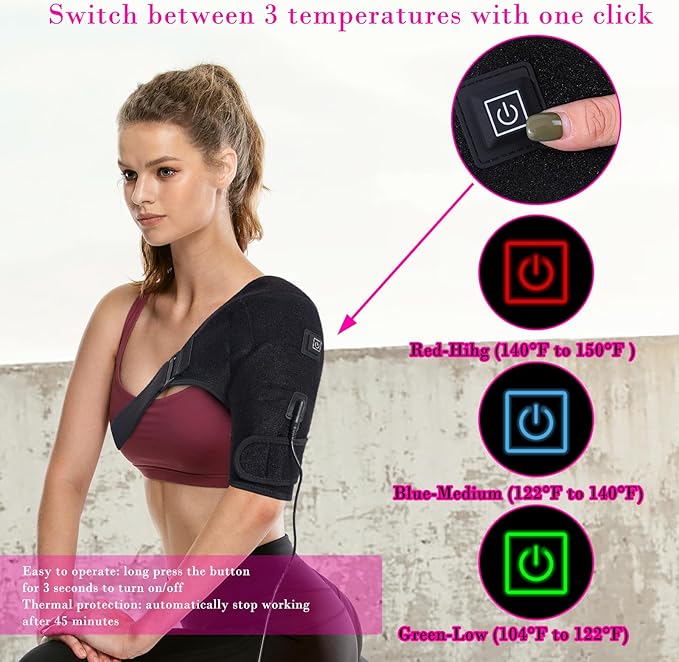 Shoulder Heating Pads Wrap,3 Heat Settings Relieve Muscle Pain,Rotator Cuff,Reduce Shoulder Pain - Bloomnest