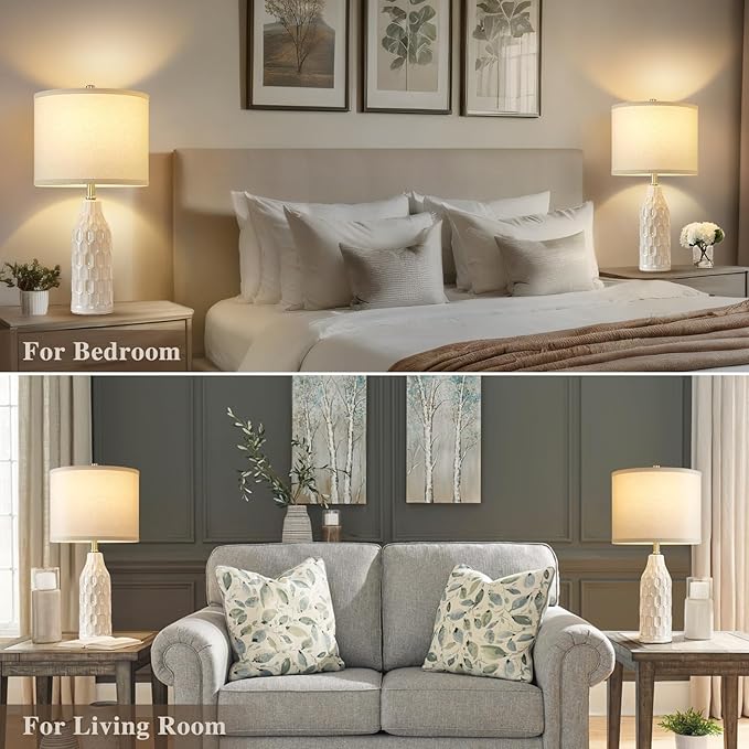 Luvkczc 24.8" Ceramic Table Lamps Set of 2 with 3 Color Temperature & Bulbs Included - Bedside Lamps for Nightstand, Living Room, Bedroom, Home Office Decor - Bloomnest