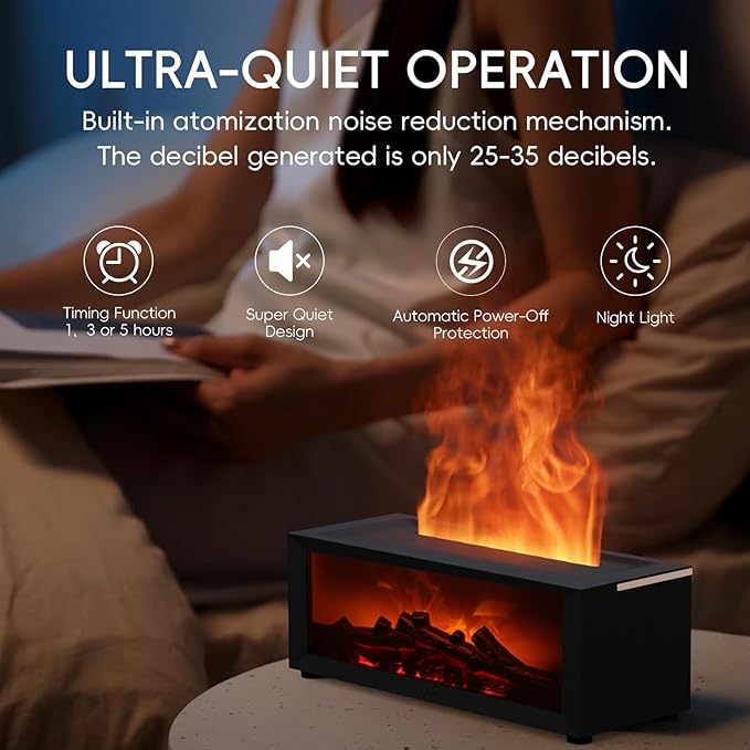 Essential Oil Diffuser, 7 Colors Fireplace Fire Flame Aromatherapy Diffuser, 150ml Ultrasonic Humidifier, Scent Aroma Diffuser with Remote Control & Timer for Home,Bedroom,Office,Yoga (Black) - Bloomnest