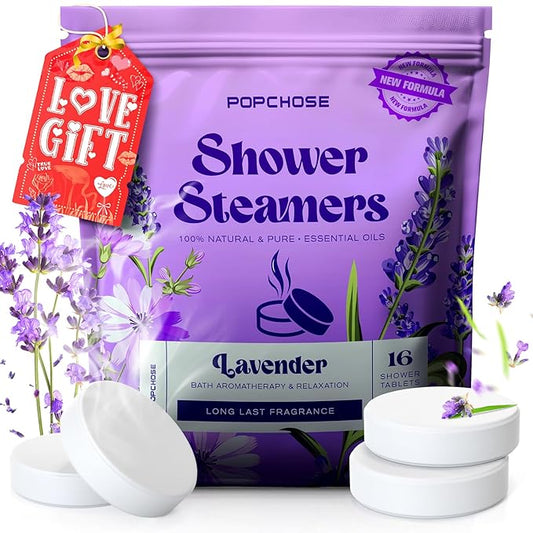 POPCHOSE Shower Steamers Aromatherapy - 16 Pack Lavender Essential Oils Shower Tablets, Self Care Relaxation & Home SPA, Quick Relief Nasal Congestion, Birthday Gifts for Women, Men, Dad, Daughter - Bloomnest