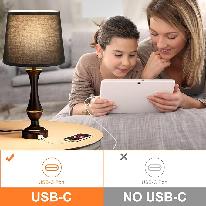 Seealle Upgraded Touch Lamps for Night Stands Set of 2 - Bedside Lamps with USB C+A, 3 Way Dimmable for Bedroom Living Room End Tables Office (Black) - Bloomnest