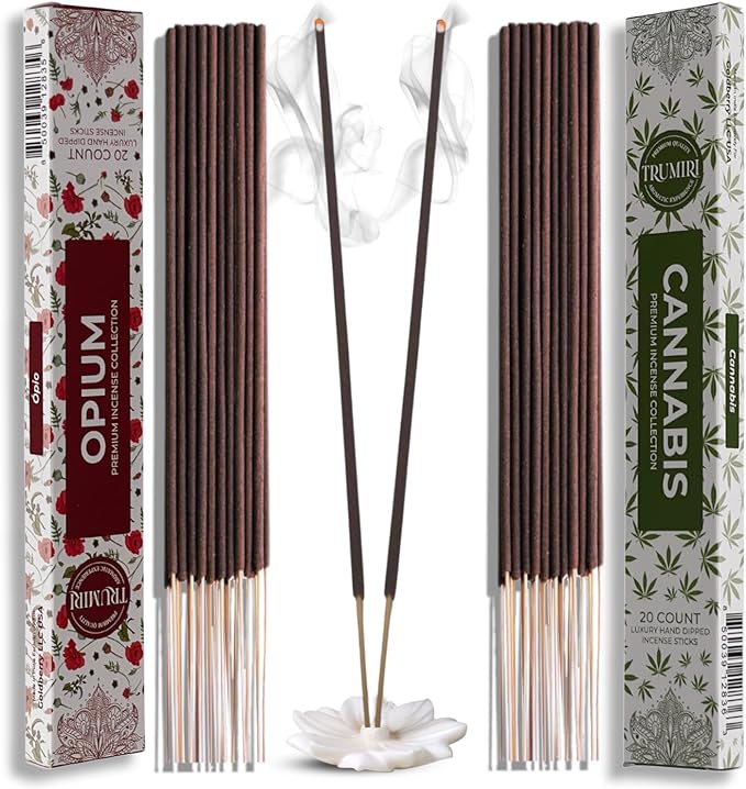 Trumiri Incense Sticks - Combo Pack of 40 Insence-Sticks - 20 Opium + 20 Cannabis - Insenses - Insents - Incents - Inscense - Incence - Incienso - All Natural Incense Sticks TRUMIRI