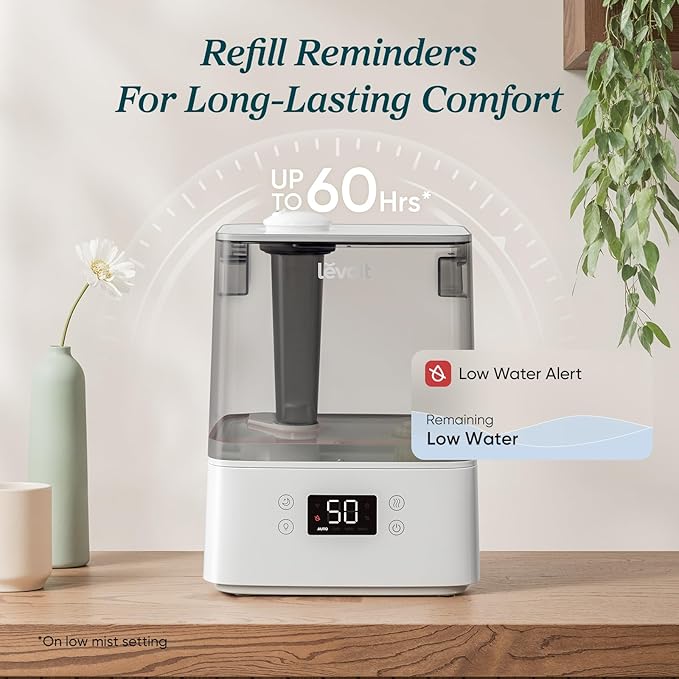 LEVOIT Humidifiers for Bedroom Large Room Home, (6L) Cool Mist Top Fill Essential Oil Diffuser for Baby & Plants, Smart App & Voice Control, Rapid Humidification & Auto Mode - Quiet Sleep Mode, Gray - Bloomnest