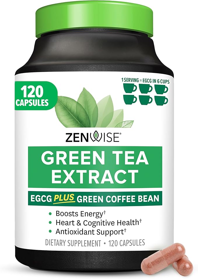 Zenwise Health Green Tea Extract Capsules for Men & Women - EGCG Supplement with Green Coffee Bean Extract Boosts Energy & Memory - Immune Support for Skin, Brain & Hearth Health - Vegan - 120 Count - Bloomnest