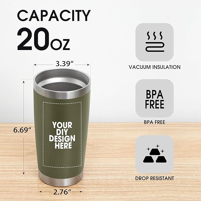 Personalized Custom Tumbler Print in USA 10 Pcs 20oz Stainless Steel Coffee Cup with Lid & Straw Double Wall Insulated Tumbler with Colorful Text Logo Photo - Bloomnest