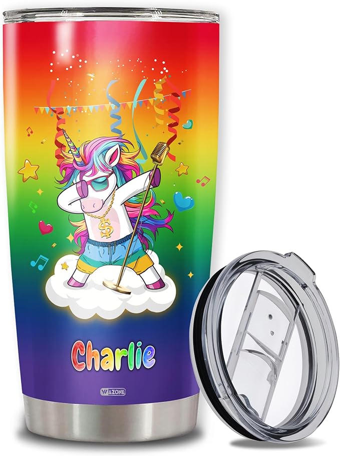 WAZONE Personalized Unicorn Tumbler 20oz 30oz Customize With Name Magical Horse Insulated Cup Thermal Stainless Steel Coffee Travel Mug Birthday Christmas Funny Gifts Cute For Women Men Kids - Bloomnest