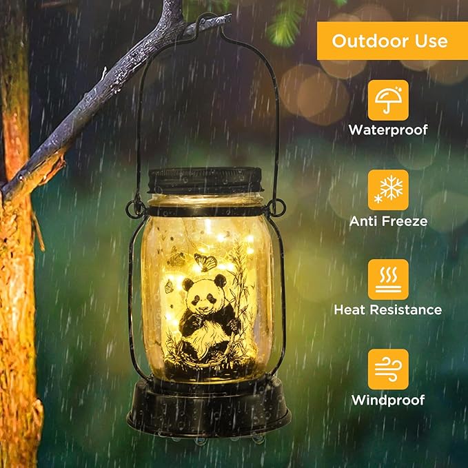 kyoryuger Panda Gifts for Women/Men/Kids Panda Solar Lanterns Mom Grandma Birthday Present Lantern Memorial Lights Solar Garden Decoration Outside for Yard, Patio,Backyard,Porch Torches - Bloomnest