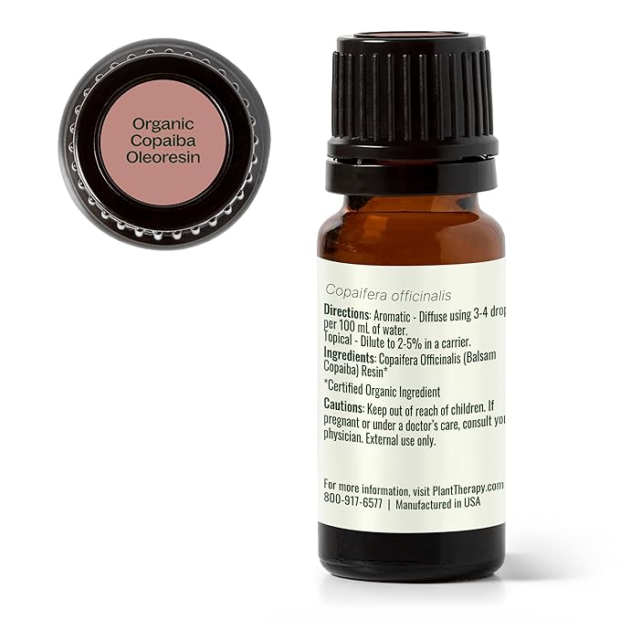 Plant Therapy Copaiba Oleoresin Organic Essential Oil 100% Pure, Undiluted, Natural Aromatherapy for Diffuser & Skin, Therapeutic Grade 10 mL (1/3 oz) Organic Copaiba Oil for Calming, Massage, Candles - Bloomnest