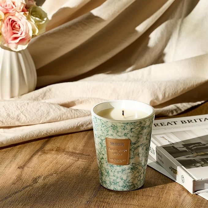 M&SENSE FreshSage Citrus Scented Candles for Home, Lead-Free Wick Highly Scented Jar Candles, 14.1 Oz 80 Hours Lasting Burning Candles Gifts for Women, Relaxing Aromatherapy Candle for Stress Relief - Bloomnest