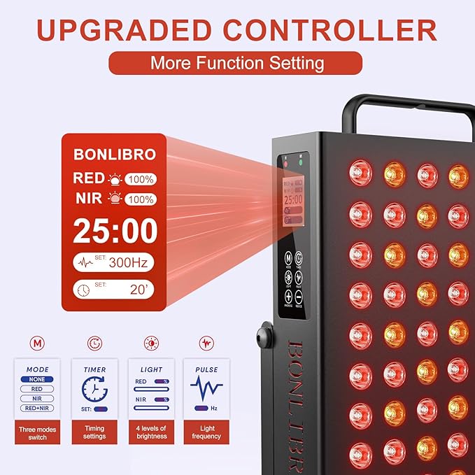Red Light Therapy for Face and Body, Infrared Light Therapy with Timer & Remote Control, Quad Wave 660nm 850nm 630nm 940nm Near Infrared Light Therapy Panel Portable Dual Chip LED Device for Body BONLIBRO