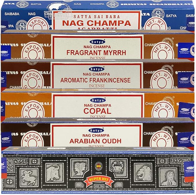 Satya Incense Sticks Variety Pack #4 and Incense Stick Holder Bundle with 6 Based Fragrances TRUMIRI