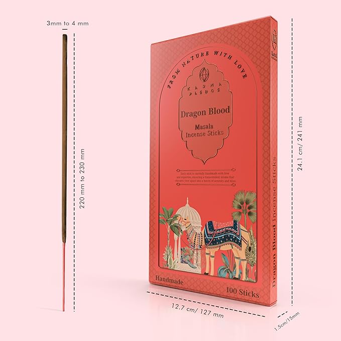 Incense Sticks, Dragons Blood Incense, Pack of 100 Stick, Hand Rolled Aromatic Masala Made with Natural Ingredients, 45-60 Min Burn Time, Best for Home Fragrance, Meditation, Yoga, Spiritual Healing KARMAPLEDGE