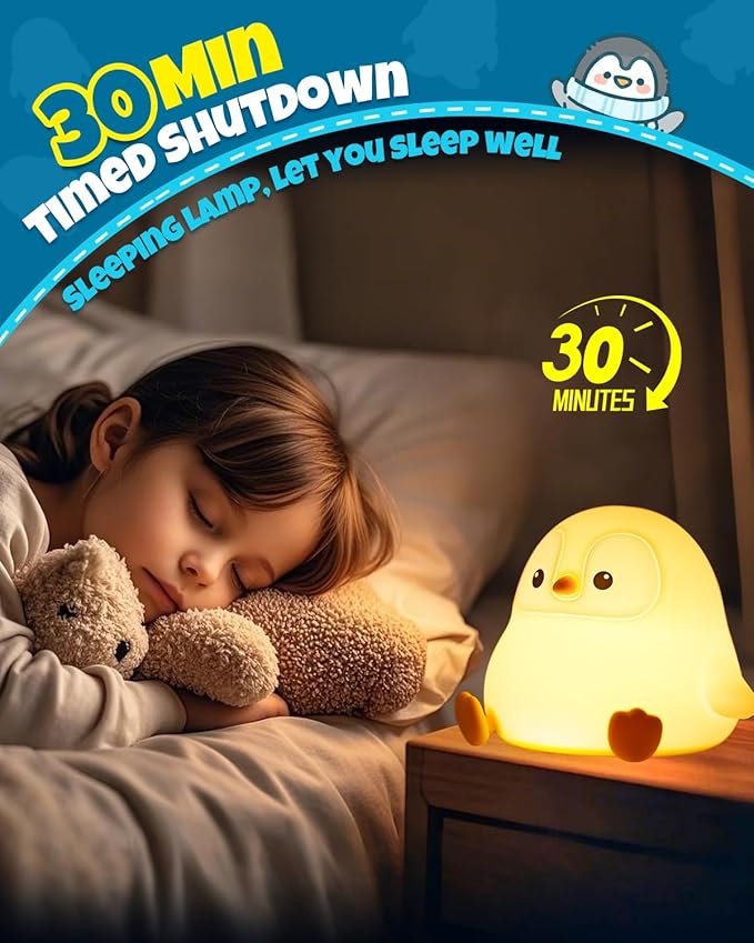Cute Penguin Night Light, Animal Lamp, Food Grade Silicone, Rechargeable, 2 Level Dimmable, Squishy Nursery Nightlight for Desk Decor, Funny Gifts Stuff for Boys Girls Baby, White Elephant Gifts - Bloomnest