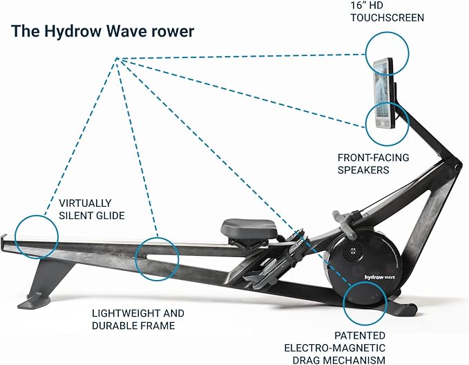 Hydrow Wave Rowing Machine with 16" HD Touchscreen & Speakers - Foldable | Live Home Workouts, Subscription Required - Bloomnest