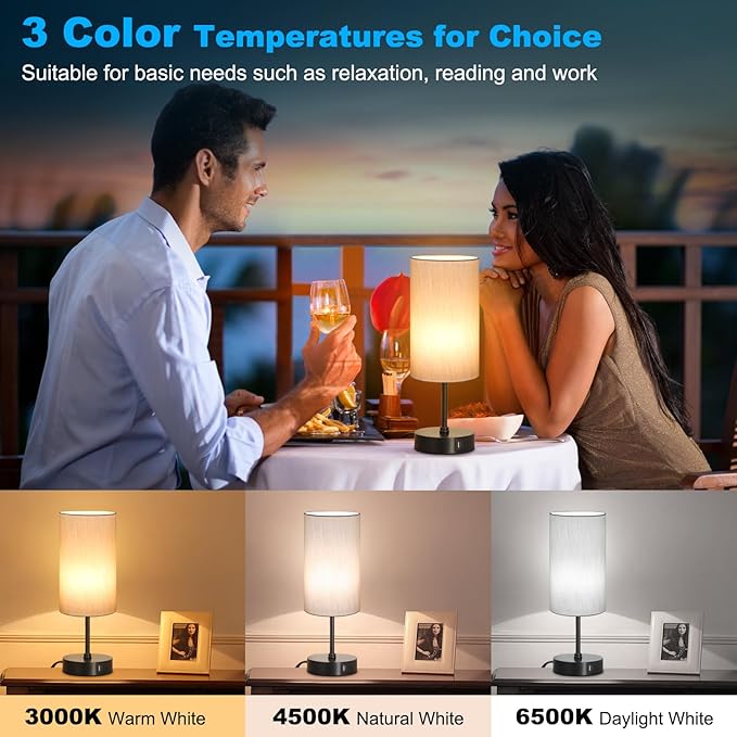 Unicozin Small Table Lamp, 7 RGB & 3 CCT 3000K/4500K/6500K, Stepless Dimmable Bedside Lamp with Grey Shade, Touch Control Ambience Nightstand Light for Living Room Dorm Home Decor Party - Bloomnest