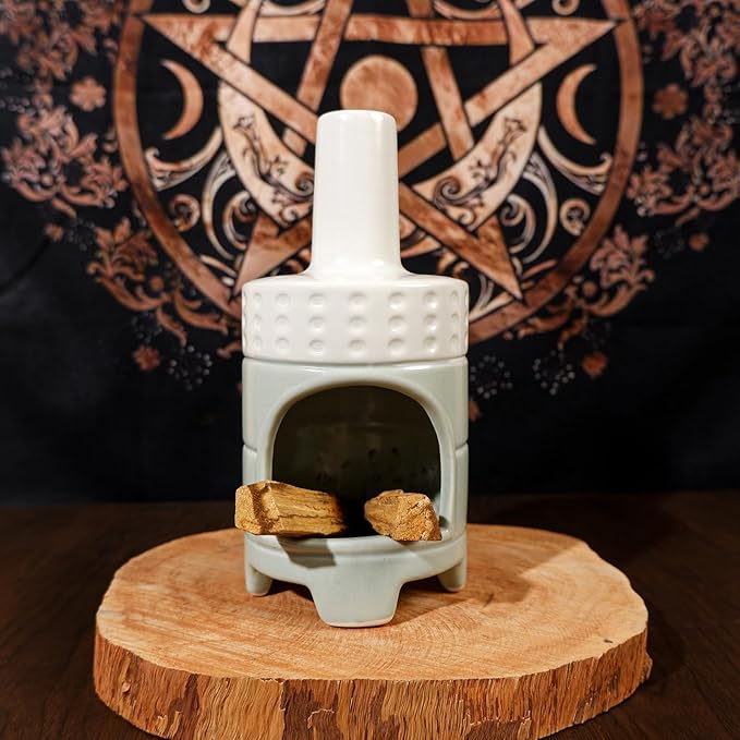 Handmade Ceramic Palo Santo Holder Burner - Mini Chiminea Incense Dish for Palo Santo Sticks & Sage -Cone Burner Elegant Design for Energy Cleansing, Yoga, Meditation & Aromatherapy Idea - Bloomnest