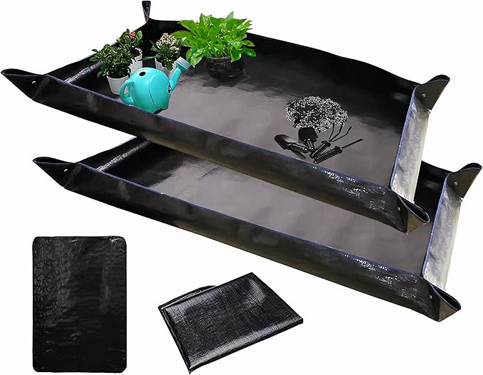 BIUWING 2 PCS Large Repotting Mat for Plant Transplanting and Mess Control, 43" X 29" Thickened Foldable Waterproof Plant Potting Tray, Portable Potting Mat Gardening Tray for House Plants Succulents - Bloomnest