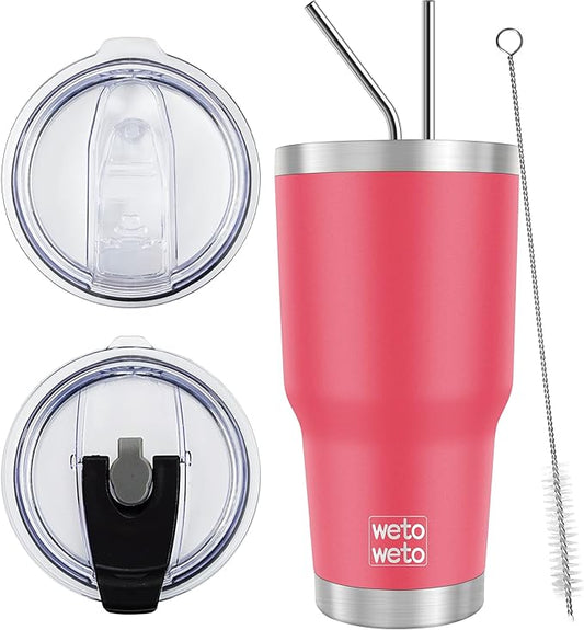 WETOWETO 30 oz Tumbler Stainless Steel Vacuum Insulated Coffee Ice Cup Double Wall Vacuum Coffee Tumbler for Hot and Cold drinks, Suitable for Beach, Travel, Party(Watermelon Red, 1 Pack)