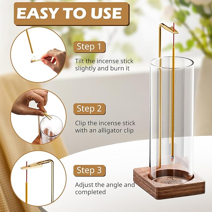 Incense Holder for Sticks, Insence-Stick Holder, Anti-Ash Flying No Mess Incense Burner, Incense Stick Holder with Glass Ash Catcher, for Yoga Spa Meditation Home Decor(2 Pack) - Bloomnest