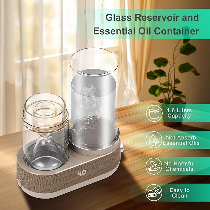 Y&O Glass Essential Oil Diffuser, 1600ml Steam Aromatherapy Diffuser with Glass Reservoir Auto-Off, Natural Fragrance Oil Vaporizer Humidifier for Home Office Spa Yoga - Bloomnest