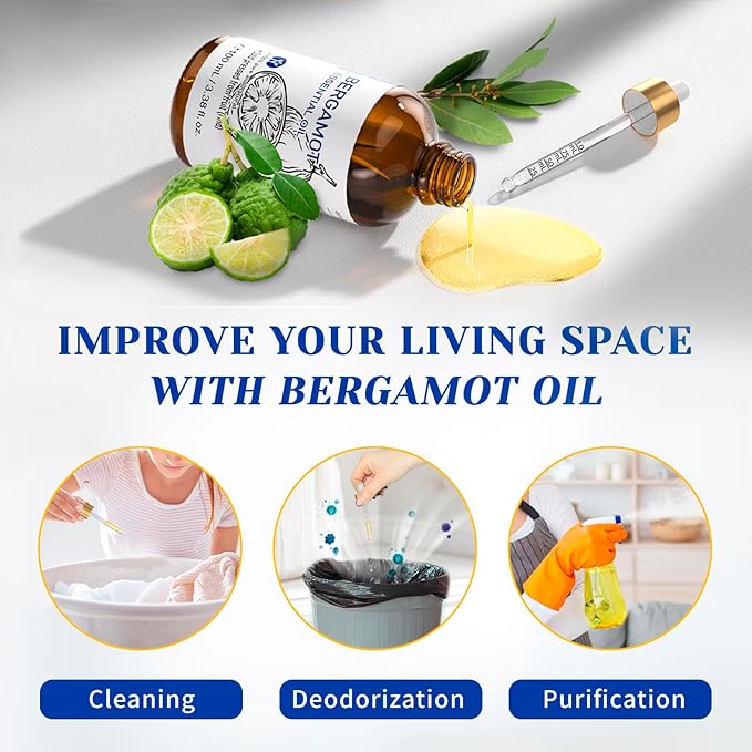 HIQILI Bergamot Essential Oil for Diffuser, Skin, Hair, DIY, 100% Pure & Natural - 3.38 Fl Oz (100 mL) - Bloomnest