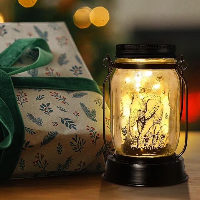 Elephant Gifts for Women/Men Elephant Lovers Solar Lantern Mom Birthday, Mothers Day, Christmas Gifts, Solar Garden Decoration Outside for Yard, Patio,Backyard,Porch, Torches - Bloomnest