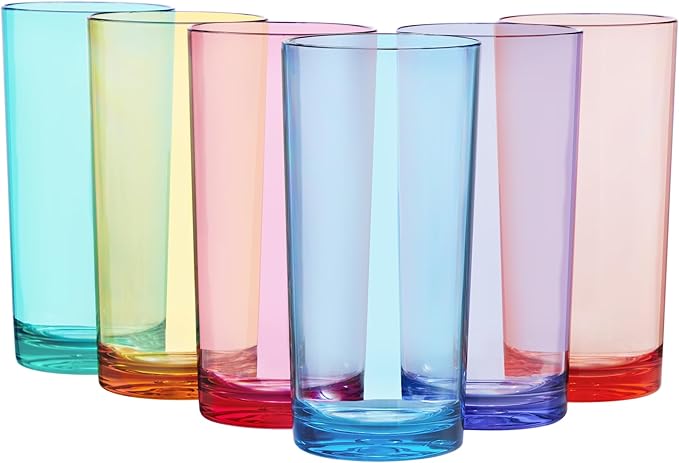 US Acrylic Classic Plastic Reusable Drinking Glasses (Set of 6) 24oz Iced Tea Cups Assorted Colors | BPA-Free Tumblers, Made in USA | Top-Rack Dishwasher Safe - Bloomnest