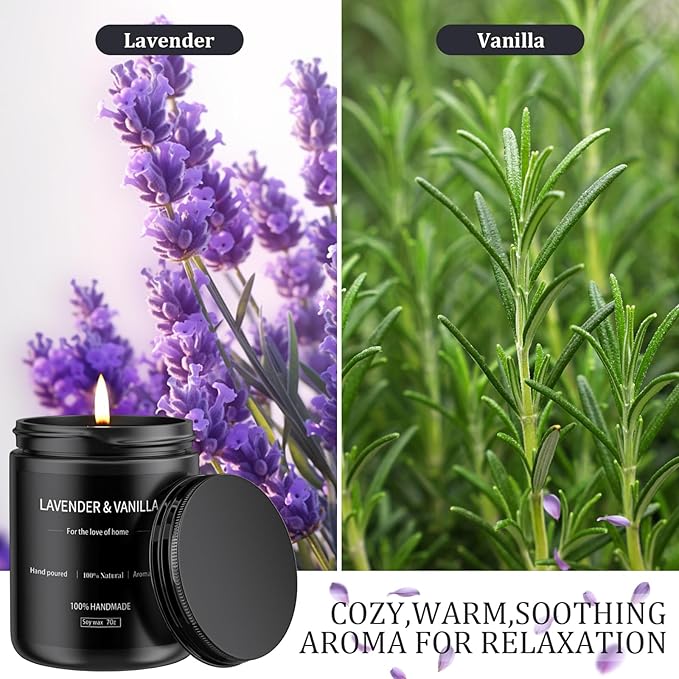 Lavender & Vanilla Candle 7oz, Scented Candles for Men, Long Lasting Soy Candles for Home Scented, Black Mens Candle Gift for Birthday, Annivery, Christmas - Bloomnest