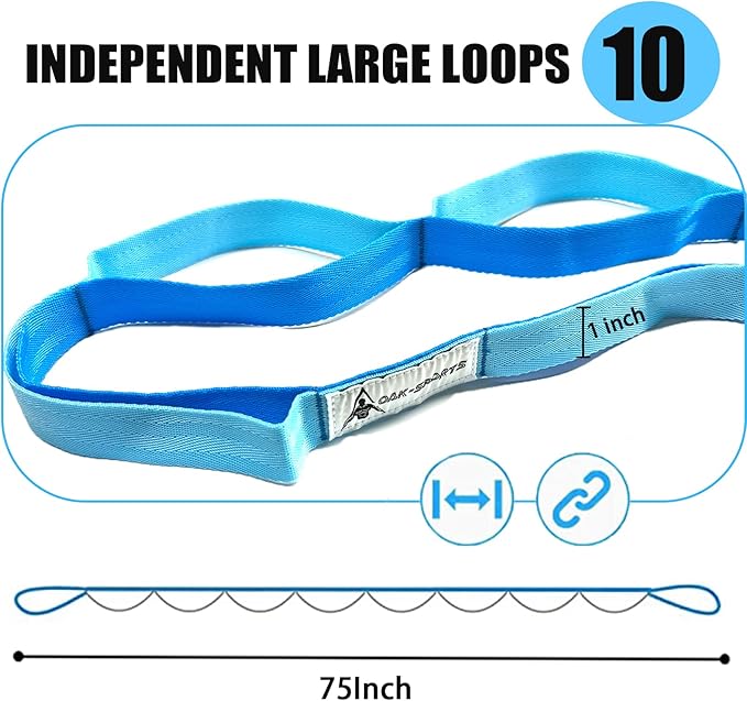 Stretching Strap Yoga Strap with Loops, Stretch Straps for Physical Therapy, Non-Elastic Exercise Strap for Pilates, Dance and Gymnastics with Workout Guide - Bloomnest