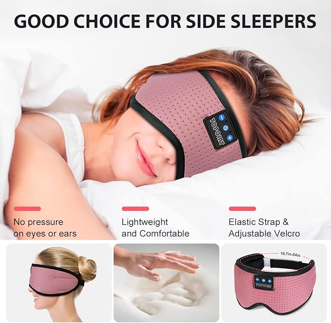 TOPOINT Sleep Mask with Bluetooth Headphones, Breathable Silk Eye Mask for Sleeping Men Women, Bluetooth Sleep Mask Blackout with Speakers, Microphone Handsfree, USB C for Travel Meditation Gifts - Bloomnest
