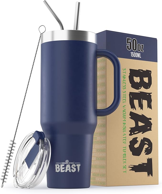 Beast 50 oz Tumbler Stainless Steel Vacuum Insulated Coffee Ice Cup Double Wall Travel Flask (Royal Blue) - Bloomnest