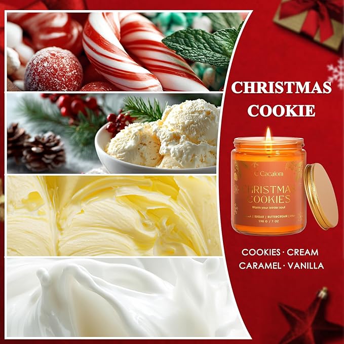 Christmas Soy Candles for Christmas Home Decor Non-Toxic Aromatherapy Scented Candles for Holiday Christmas Gifts, Cozy Cute Jar Candle, Winter Candle for Women Men, Christmas Cookies Vanilla Candle - Bloomnest