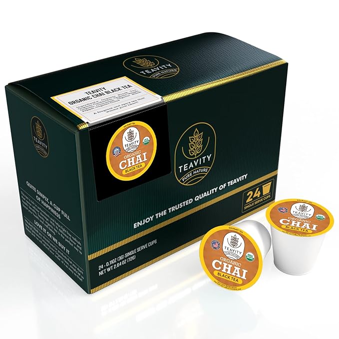 Organic Chai Black Tea Pods for Keurig Naturally Caffeinated by Teavity (24 Tea Pods) - Bloomnest