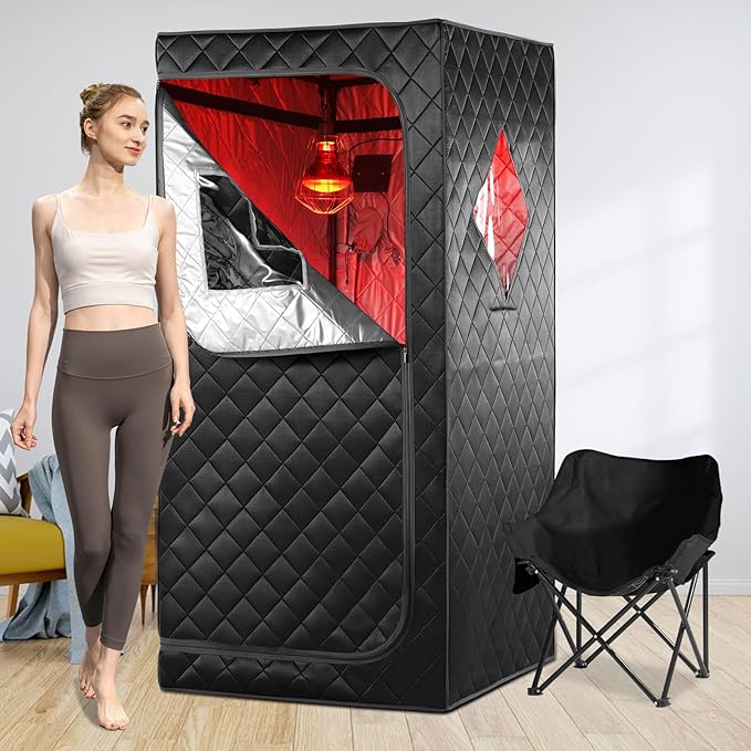 Portable Personal Far Infrared Sauna Box for Home with 660nm Red Light Threapy Bulbs, Remote Control, Heating Foot Pad, Upgraded Comfortable Chair iDOTODO