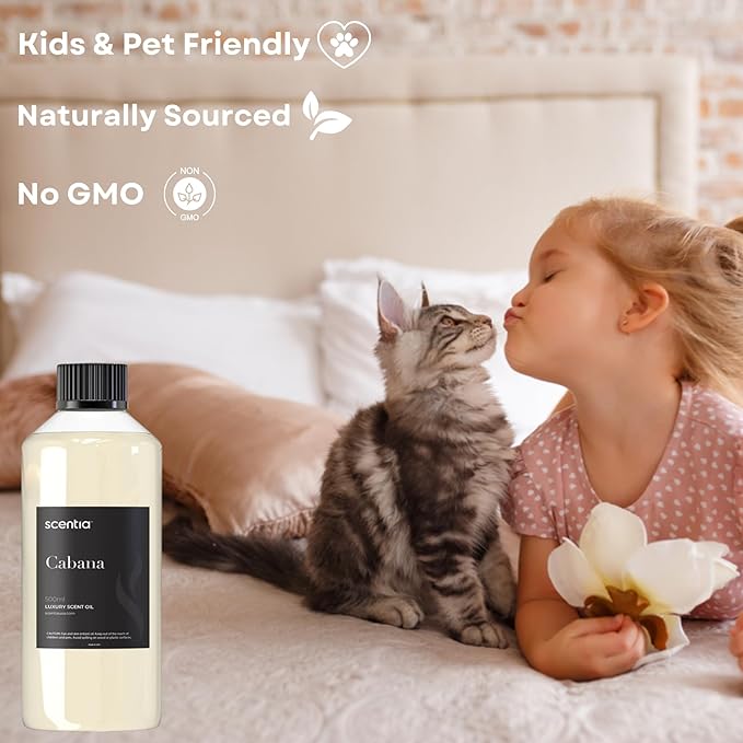 Scentia Hotel Diffuser Oil Inspired by 5-Star Hotel Scent - 500 ml 16.9 fl oz - Fragrance Oil Blend Jasmine, Bergamot & Fresh Marine Notes for Aromatherapy Diffusers and Humidifiers - Cabana - Bloomnest