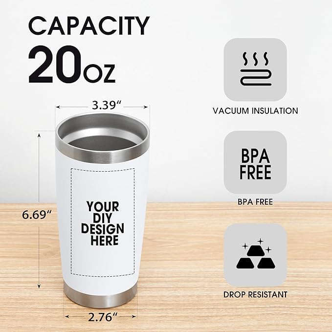 Personalized Custom Tumbler Print in USA 20oz Stainless Steel Coffee Cup with Lid & Straw Double Wall Insulated Tumbler with Colorful Text Logo Photo - Bloomnest