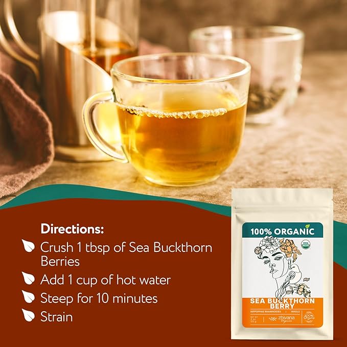 Organic Sea Buckthorn Berry – Sea Buckthorn Tea, Dried Seaberry, Seabuckthorn – Espino Amarillo – Rich in Nutrients Superfood Berries for Immunity, Heart, Digestion, Liver, Skin – 4 Ounces - Bloomnest
