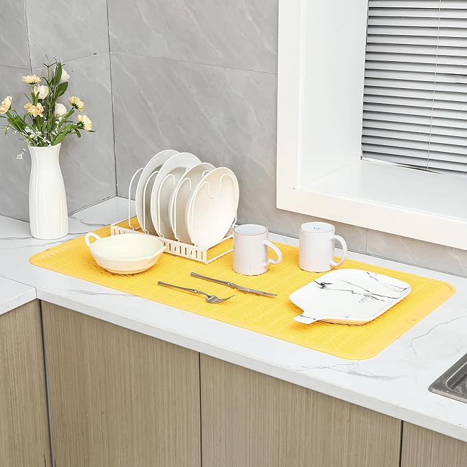 Silicone Dish Drying Mat for Multiple Usage,Easy clean,Eco-friendly,Heat-resistant Silicone Mat for Kitchen Counter or Sink,Refrigerator or Drawer Liner Yellow 5XL 36inches x 18inches - Bloomnest